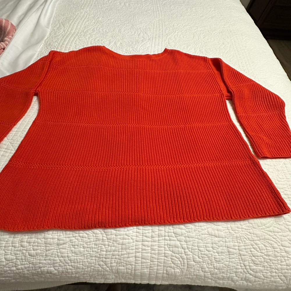 Talbots Orange Crew Neck Sweater Vibrant Knit Design